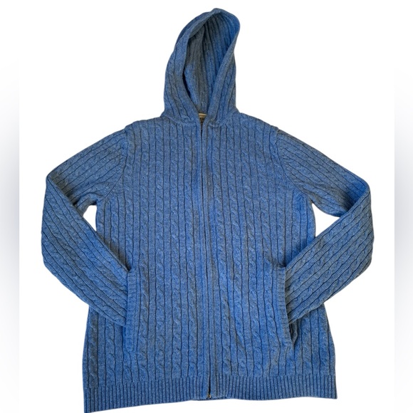 L.L. Bean Sweaters - L.L. Bean Women’s Blue Zip-Up Cable Knit Lamb’s Wool Sweater Size S